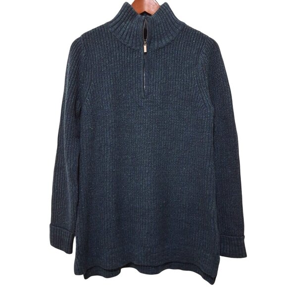 Lands End Womens M Marled Teal 1/4 Zip Sweater Ribbed Cuffs Hi-Low Hem NWOT - Picture 1 of 7